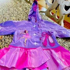 🔥 Kids hooded ballet dance rain jacket, pink and purple, size 2T